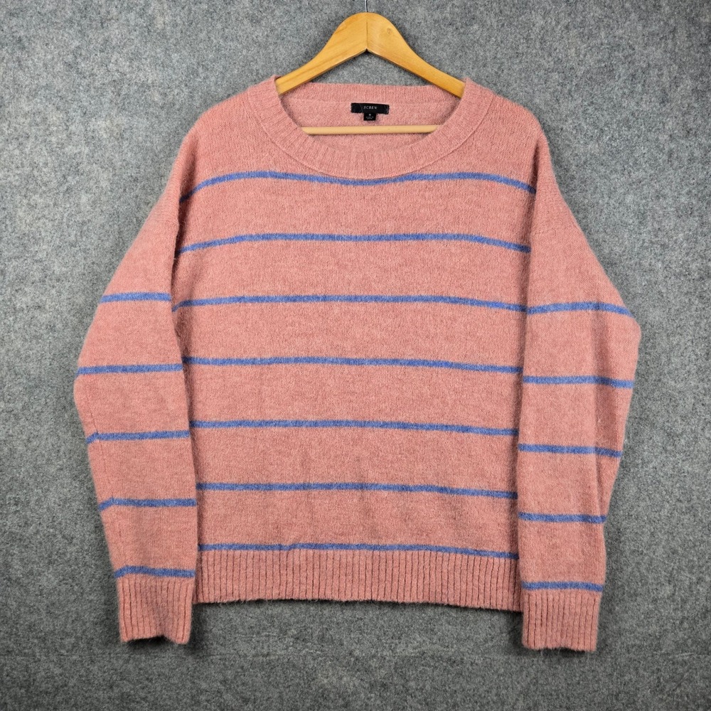J Crew Sweater Womens Small Pink Striped Alpaca Merino Wool Blend Pullover Crew